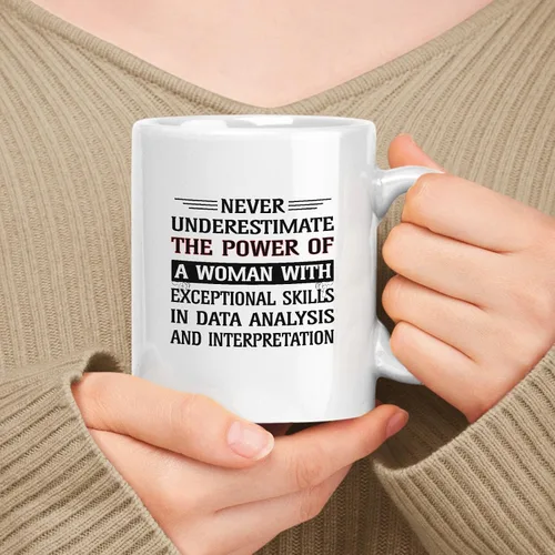 Vista 46 de Taza de cerámica blanca de 11 oz de regalo para mujer, nunca subestimes el poder de la mujer con talento para un diseño de software escalable
