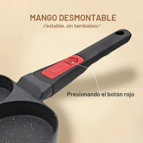 Vista 4 de RANX INGST Sartén para huevos de inducción, sartén antiadherente para panqueques de 4 tazas con mango desmontable, sartén para hamburguesas, sartén