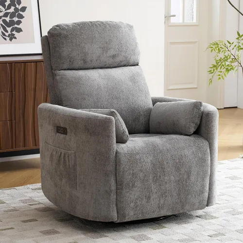 Vista 9 de Sillón reclinable eléctrico de gran tamaño con masaje y calor, sillón reclinable giratorio con reposacabezas ajustable, silla reclinable planeadora