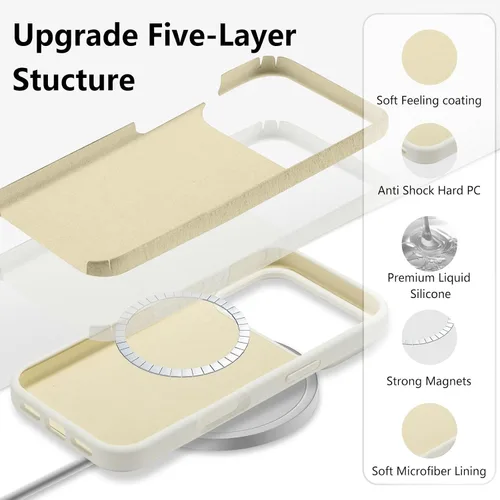 Vista 102 de Funda magnética de silicona para iPhone 13 Pro, color blanco antiguo [Compatible con Magsafe] [Forro de microfibra suave antiarañazos], funda