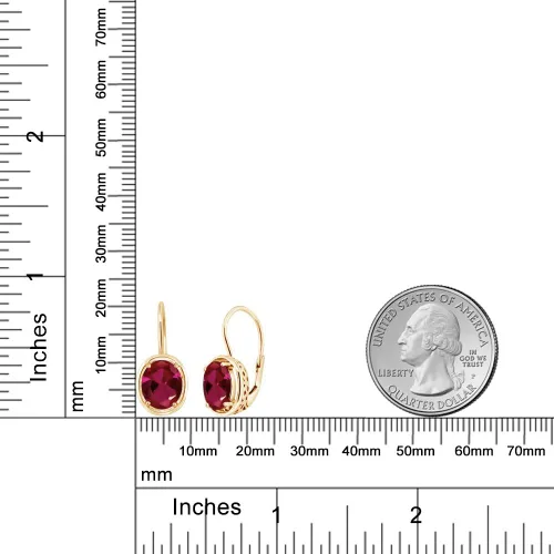 Vista 2 de Gem Stone King Aretes colgantes chapados en oro amarillo de 18 quilates con rubí rojo para mujer (4.00 quilates, ovalado 0.354 x 0.276 in), Metal