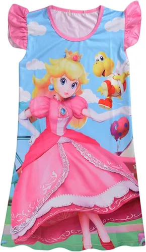 Vista 7 de Géneric CHXWTEAM - Disfraz de princesa melocotón para niñas, vestido de princesa melocotón con accesorios corona y aretes