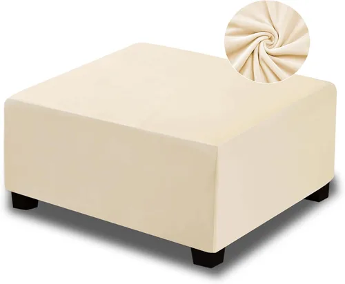 Vista 15 de NeColorLife Funda otomana cuadrada de terciopelo para otomana, funda gruesa y elástica para reposapiés (tamaño pequeño, marrón)