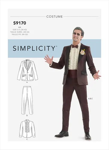 Vista 2 de Simplicity Patrón de costura S9170 - Trajes de esmoquin para hombre, tamaño: AA (34-36-38-40-42)