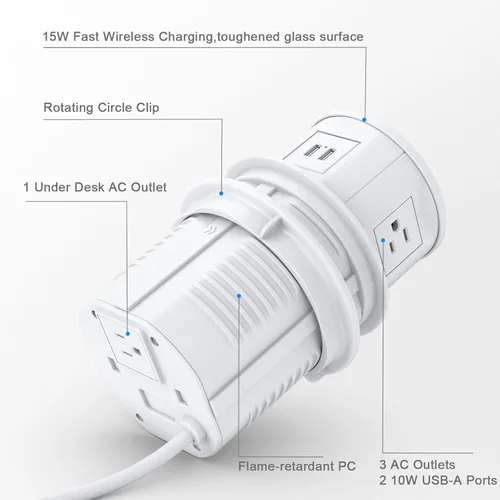 Vista 6 de [Usado] ANNQUAN 4.75" Pop Up Outlet para Encimera Cargador Inalámbrico 1A1C Blanco