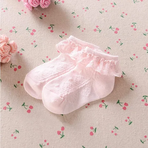 Vista 3 de DRESHOW Calcetines de bebé para niñas con ojales y volantes de encaje, calcetines de vestir para recién nacidosbebésniños pequeñosniños para niña