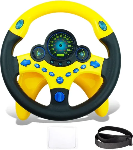 Vista 8 de RedCrab Volante de automóvil simulado de juguete con luz y música para niños, juguetes de asiento de conducción, juguetes educativos eléctricos