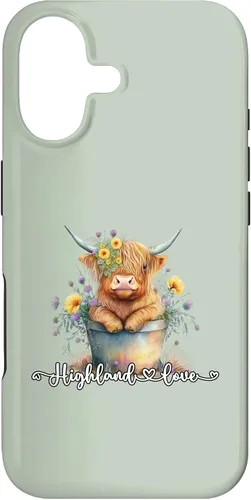Vista 32 de Lindo bebé Highland vaca ternero amor primavera pastel novedad caso para iPhone 16