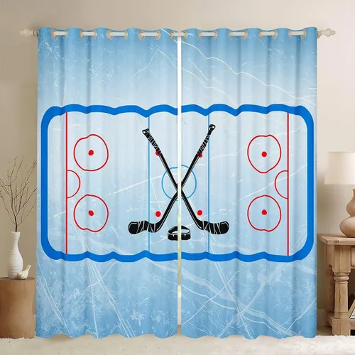 Vista 42 de Erosebridal Hockey Blackout Curtains for Boys,Blue and Black Sports Curtains & Drapes for Kids Teen,Ball Games Gamer Bedroom Decor,Ice Hockey Field