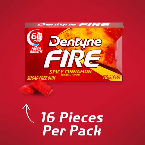Vista 14 de Dentyne Goma de mascar Fire Spicy Cinnamon sin azúcar, 3 paquetes de 16 piezas (48 piezas en total)