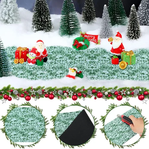 Vista 2 de Frienda Accesorios de Pueblo Navideño Carreteras y Calles del Departamento de Pueblo Tapete de Hierba Cubierto de Nieve de Pueblo en Miniatura