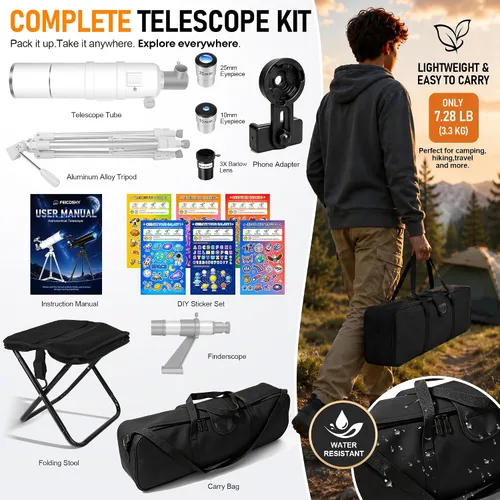 Vista 6 de Telescopio para adultos y niños de alta potencia, 3.543 in de apertura Blanco