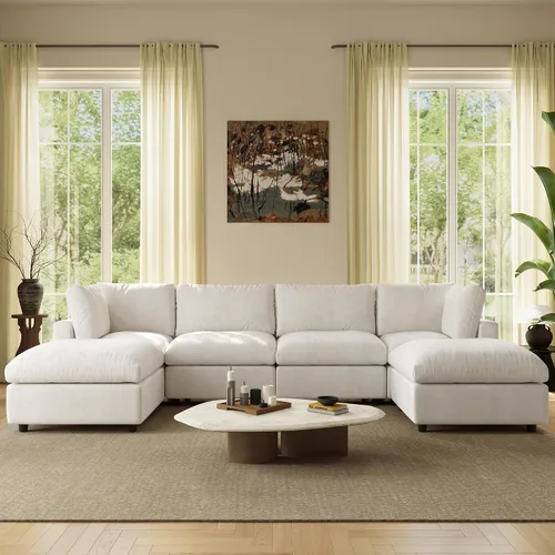 Vista 38 de Sofá modular de nube seccional, moderno sofá en forma de L con otomana, 100 pulgadas, 3 plazas de felpilla para asiento profundo para sala de estar
