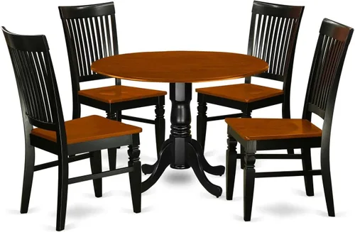 Vista 13 de East West Furniture DLWE3-BCH-W Dublin - Juego de cocina de 3 piezas que contiene una mesa redonda con gotas y 2 sillas de comedor, 42 x 42 Negro