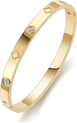 Vista 10 de PDWZNBA Pulseras de amistad de amor chapadas en oro de 18 quilates, brazalete de acero inoxidable de moda, regalo de joyería para mujer Cgold
