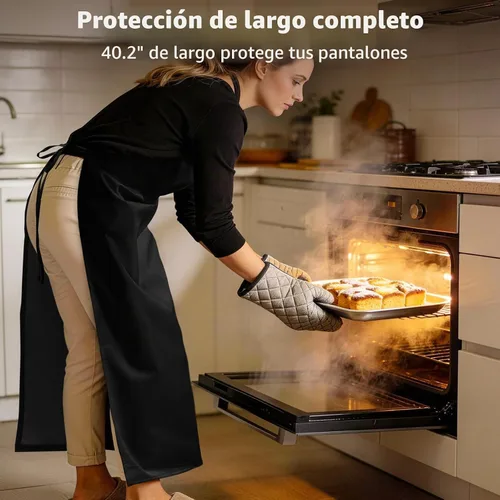 Vista 4 de SHEOMERN The Organizer Apron, 4-Pocket Design, 3 Pack, Unisex Black Kitchen Work Apron for Men and Women Negro sin bolsillo