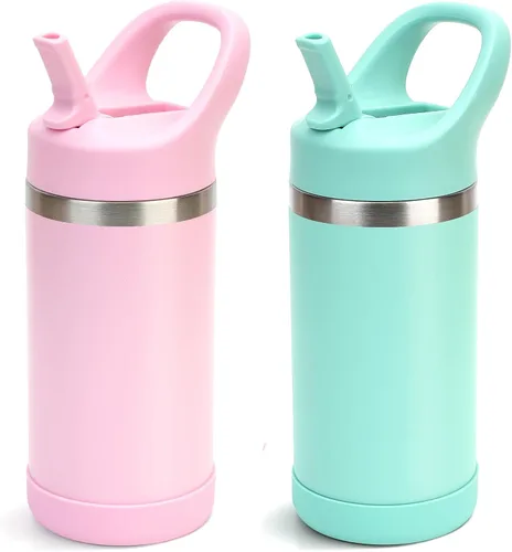 Vista 17 de Hydraful Botella de agua para niños de 12 onzas con tapa de pajilla, botella de acero inoxidable aislada al vacío, botella de agua deportiva sin BPA