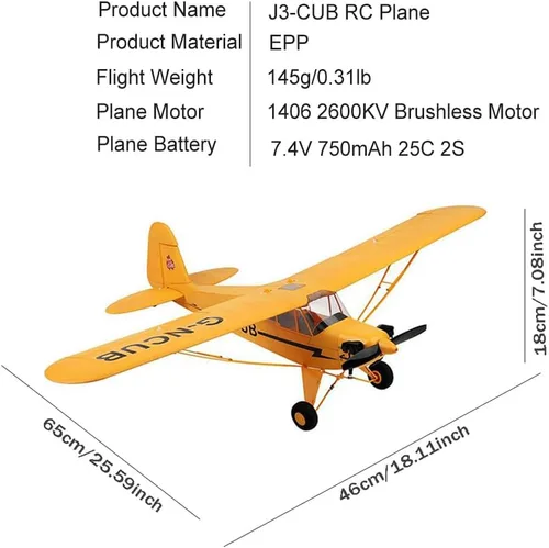 Vista 2 de Avión RC de control remoto de 5 canales J3-CUB de Park10 Toys para adultos con motor sin escobillas 1406 al aire libre, avión de ala fija de 3D6G