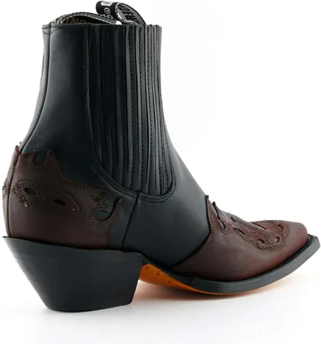 Vista 5 de Grinders Arizona Lo Negro y Borgoña Unisex Cuero Biker Tacón Cubano Botas Vaqueras