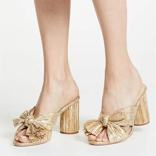 Vista 4 de MICIFA Sandalias de tacón con lazo para mujer, sandalias de tacón grueso con puntera abierta, zapatos de vestir de novia