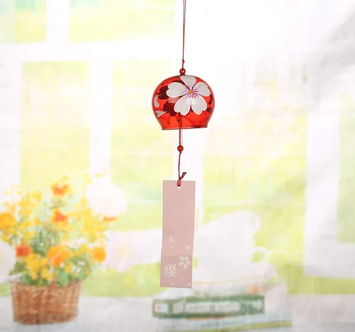 Vista 4 de Campanas de viento japonesas románticas con flores pequeñas Campanas de viento hechas a mano de vidrio estilo japonés colgante para regalo