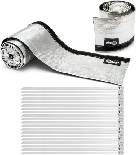 Vista 8 de Funda de calor aluminizada con protección térmica, línea de combustible, cable de calor, 1-1/2 pulgadas de diámetro interior x 10 pies con 20 bridas