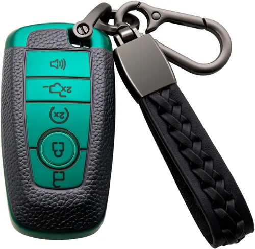 Vista 7 de Funda para llavero Ford de TPU suave con llavero de cuero, funda protectora completa compatible con Ford Explorer Mustang Fusion Escape F150 F250