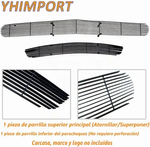 Vista 5 de Rejilla delantera compatible con DODGE Challenger PHANTOM 2015 16 17 18 19, para parachoques superior e inferior, inserto de rejilla de aluminio