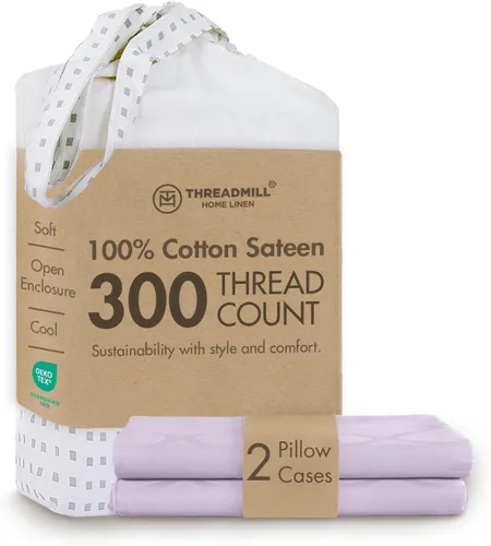 Vista 25 de Threadmill Juego de fundas de almohada tamaño king de 2 piezas - 100% algodón puro de 300 hilos, tejido de satén beige - Fundas de almohada ultra