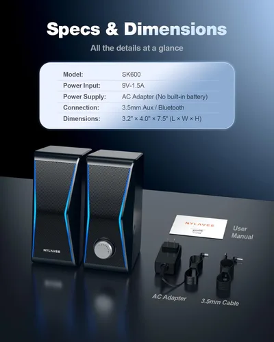 Vista 7 de Nylavee - Altavoces para computadora de escritorio, Bluetooth AUX PC Altavoces RGB