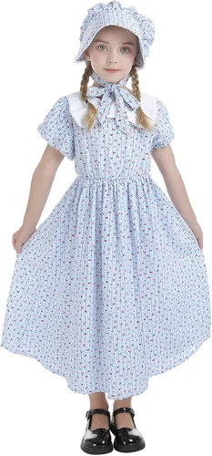 Vista 4 de Nuoqi Vestidos de pionera para niñas, disfraz colonial de Laura Ingalls Wilder