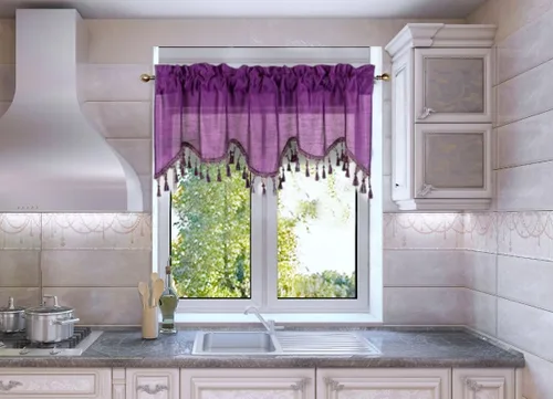 Vista 6 de Cenefa de cortina de ventana de cascada de seda sintética sólida con flecos de 55 x 18 pulgadas, ondulado (1, negro)