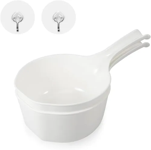 Vista 8 de Cuchara de agua de plástico para baño, cuchara de ducha de 1.5 litros con gancho adhesivo, taza de baño de agua para baño, cuchara de baño para niños