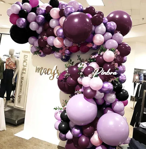 Vista 5 de Globos Burdeos Doble Relleno Morado Oscuro Ciruela Malva Guirnalda de Globos Granate Magenta Globos de Látex para Cumpleaños Despedida de Soltera