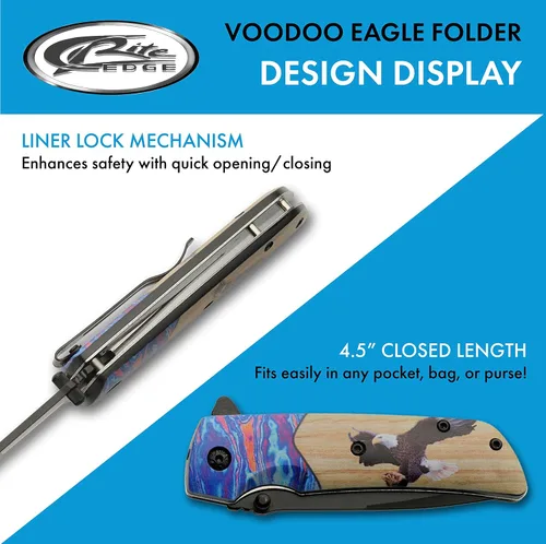 Vista 4 de SZCO Supplies 8" Eagle Printed Asistido Open Liner Lock EDC cuchillo plegable al aire libre, marrón (300564-EG)