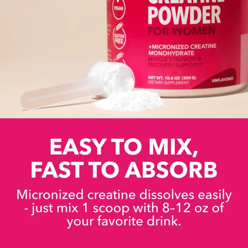 Vista 4 de Creatina para Mujeres - Formulada para Mujeres - 3g de Monohidrato de Creatina Micronizada por Porción para Apoyar la Energía, Masa Muscular Magra