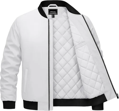 Vista 12 de Cotrasen Chaqueta bomber para hombre, para otoño e invierno, cálida, rompevientos, con cremallera completa, acolchada, casual