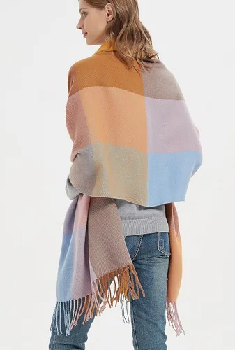 Vista 3 de Wander Agio - Bufanda larga y a la moda para mujer, diseño a cuadros, cálida, chal para invierno