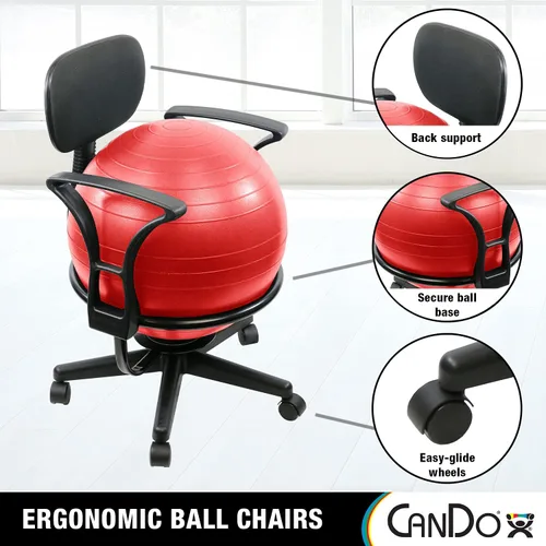 Vista 4 de CanDo Silla de bola de metal – Silla de bola de ejercicio ergonómica inflable con bomba de aire para el hogar, la oficina y el aula Rojo