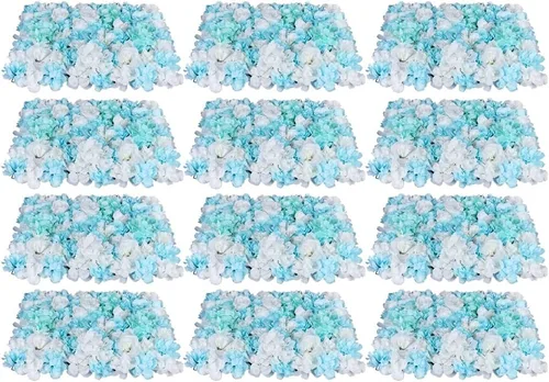 Vista 22 de Panel de pared de flores artificiales 3D, 24 x 16 pulgadas, 10 paneles de fondo de pared para exteriores, interiores, fiestas, bodas, día de San