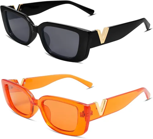 Vista 30 de Allarallvr Lentes de sol rectangulares para mujer, estilo retro de los años 90, Y2K, clásicos, vintage, cuadrados, AR82037