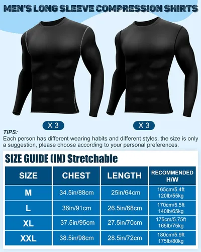 Vista 2 de Hicarer Paquete de 6 camisas de compresión atléticas para hombre, camisetas de manga larga para correr, para entrenamiento deportivo