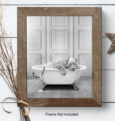 Vista 8 de Arte y decoración de pared de baño con estampado de leopardo, decoración de baño pequeño con gato grande, bonita decoración estética de habitación