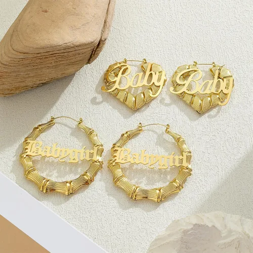 Vista 7 de Aretes de aro de bambú chapados en oro de 18 quilates para mujer, diseño de corazón redondo grande, estilo ghetto de los años 8090, accesorios