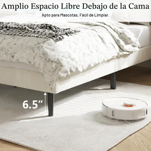 Vista 7 de HAOARA Base de cama tamaño matrimonial con cabecero, bases de cama tapizadas con plataforma de terciopelo, base de colchón contemporánea, Beige