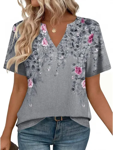 Vista 9 de Zeagoo Camisetas de manga corta con cuello en V para mujer, bonitas, elegantes, casuales, para negocios, trabajo, blusa