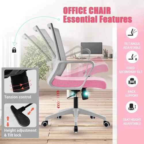Vista 3 de Silla de oficina ergonómicamente diseñada con respaldo de malla transpirable y soporte lumbar, altura ajustable, adecuada para oficinas, hogares