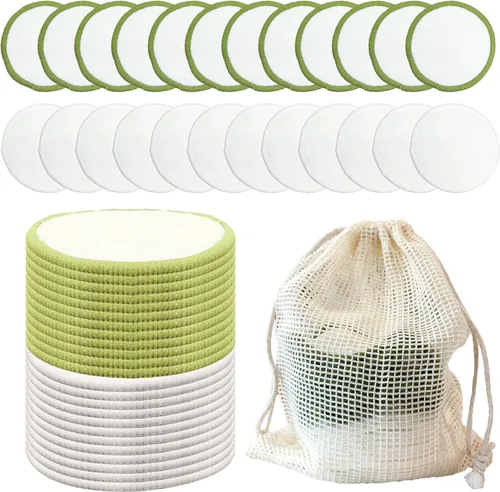 Vista 8 de Chloven Paquete de 25 almohadillas de bambú reutilizables para desmaquillarse de carbón, almohadillas de algodón reutilizables de bambú para tóner