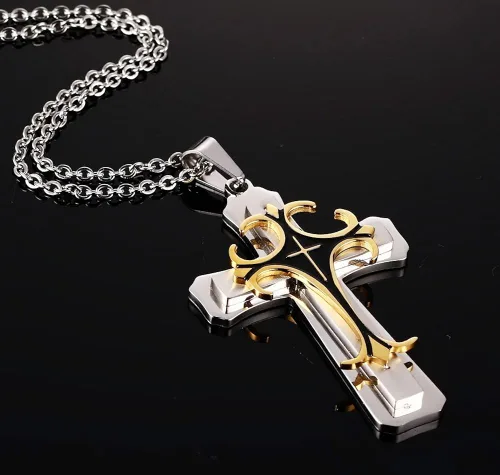 Vista 4 de mealguet joyas de oro y plata pesada Celta Collar con Colgante de Cruz de acero inoxidable para hombre con cadena