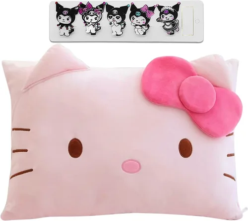 Vista 8 de Funda de almohada linda de dibujos animados de anime de doble cara de felpa para decoración de dormitorio de niña, funda de almohada de algodón